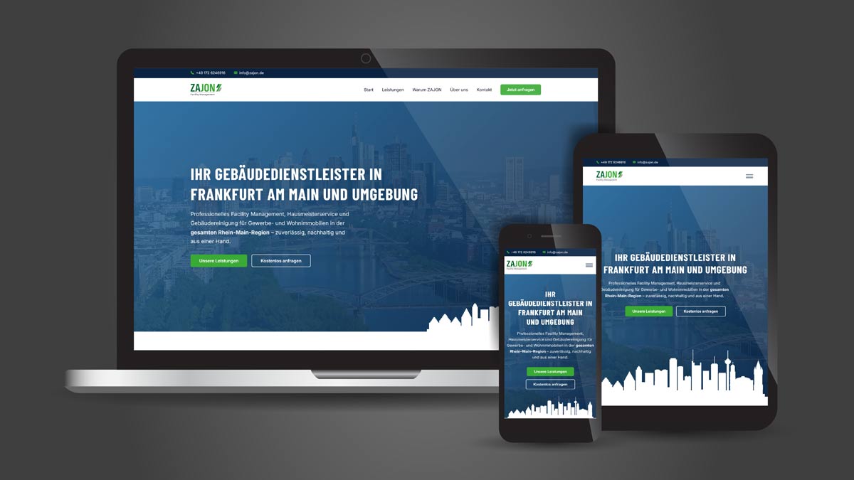 Screenshots der von mir erstellten Webseite von Zajon Facility Management